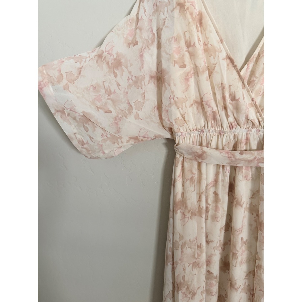Baltic Born Floral Maxi Dress Pink Cream Flutter Sleeve V-Neck Wrap Faux Small - Picture 3 of 8